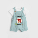 Celebrate The Eleventh Month Birthday Customised Dungaree set for your Kids - ARCTIC BLUE - 0 - 5 Months Old (Chest 17")