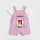 Customized Baby Dungaree Set | Celebrate 11th Month | Soft & Comfy Fit Dungaree Set - BABY PINK - 0 - 5 Months Old (Chest 18")