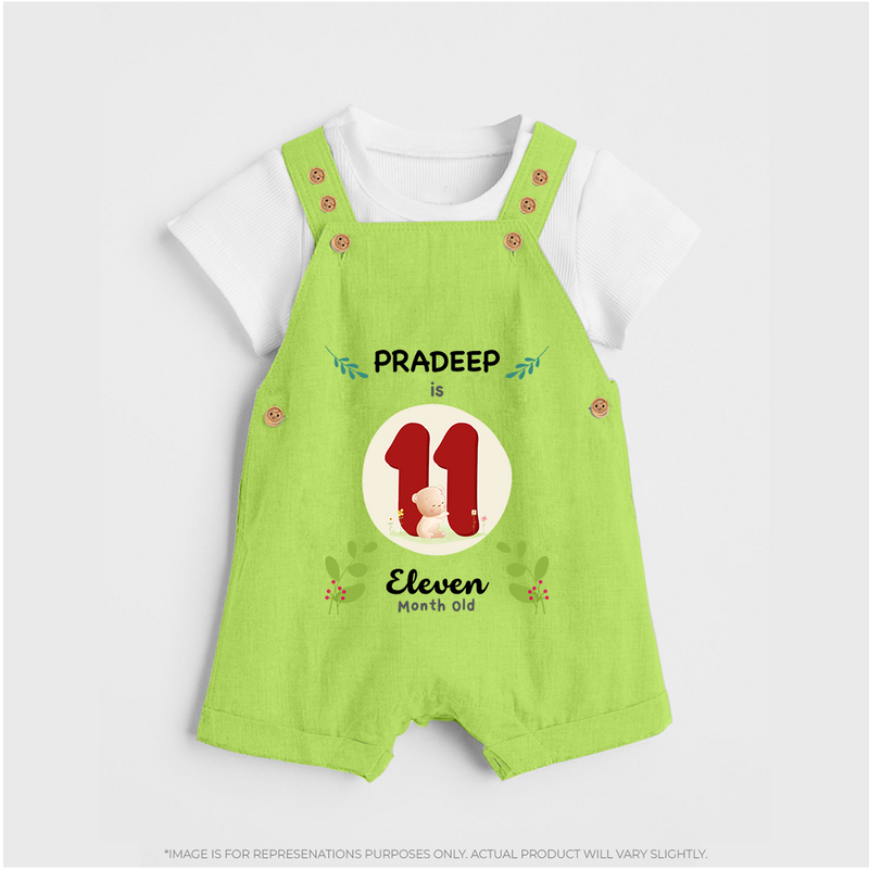 Celebrate Eleven month of joy with our delightful customized Dungaree Set For Babies - GREEN - 0 - 5 Months Old (Chest 18")