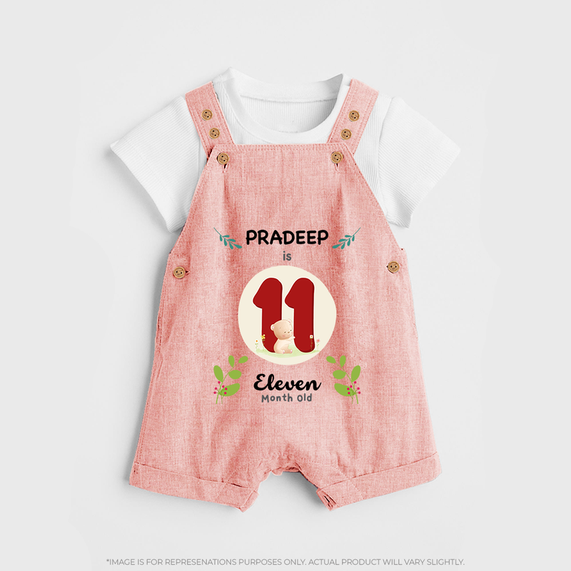 Celebrate Eleven month of joy with our delightful customized Dungaree Set For Babies - PEACH - 0 - 5 Months Old (Chest 18")