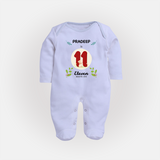 Customized Baby Full Sleeve Bodysuit/ Sleep Suit/ Jumpsuit | Celebrate 11th Month | Soft & Comfy Fit Full Sleeve Bodysuit/ Sleep Suit/ Jumpsuit - BABY BLUE - New Born (Chest 7.5")
