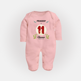Customized Baby Full Sleeve Bodysuit/ Sleep Suit/ Jumpsuit | Celebrate 11th Month | Soft & Comfy Fit Full Sleeve Bodysuit/ Sleep Suit/ Jumpsuit - BABY PINK - New Born (Chest 7.5")