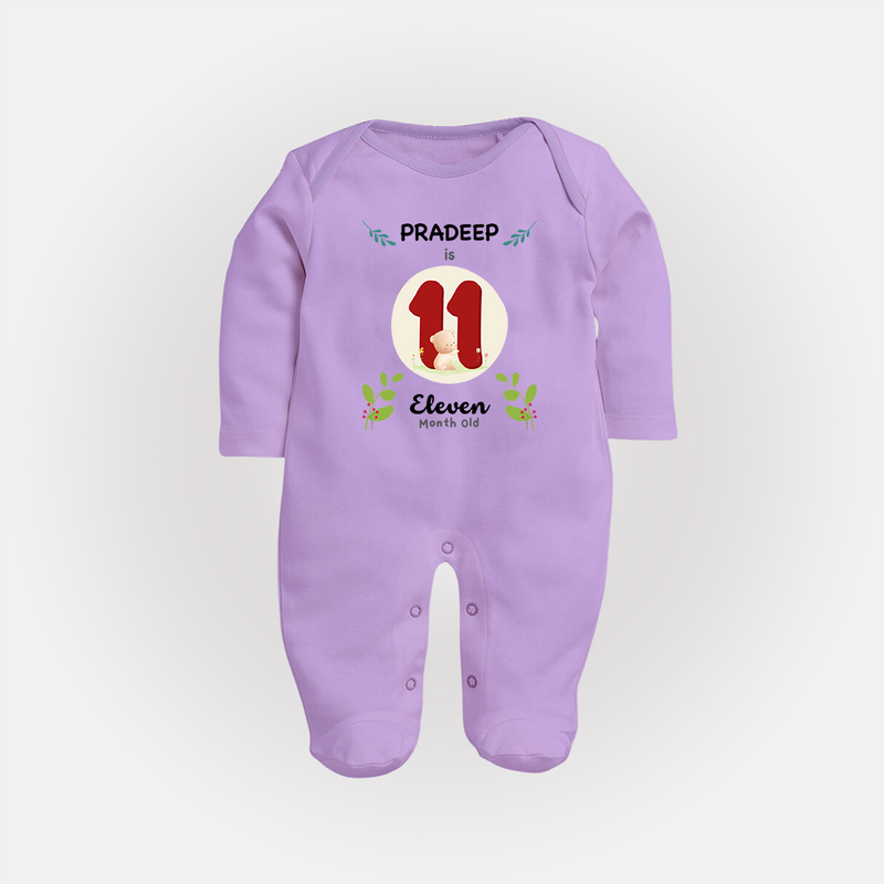 Celebrate Eleven month of joy with our delightful customized Sleep Suit For Babies - LILAC - New Born (Chest 7.5")