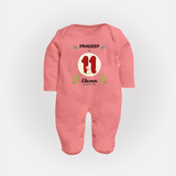 Celebrate Eleven month of joy with our delightful customized Sleep Suit For Babies - PEACH - New Born (Chest 7.5")