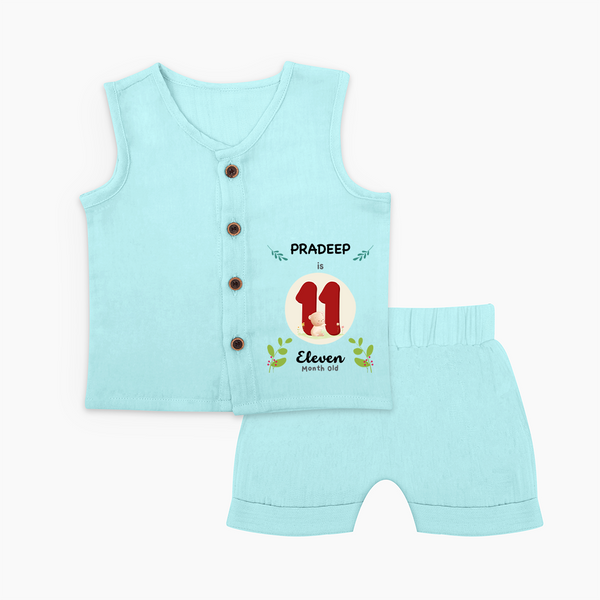 Customized Baby Jabla Set | Celebrate 11th Month | Soft & Comfy Fit Jabla Set - BABY BLUE - 0 - 3 Months Old (Chest 9.8")