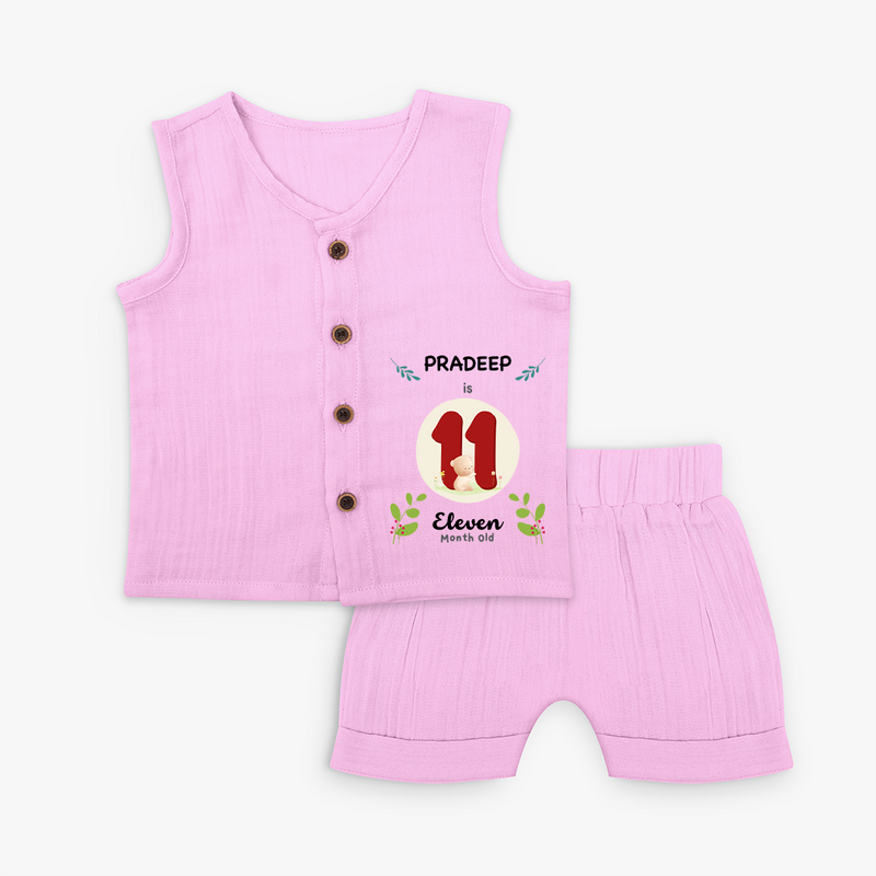 Celebrate The Eleventh Month Of Joy With Our Delightful Customized Jabla Set For Babies With Name - BABY PINK - 0 - 3 Months Old (Chest 9.8")