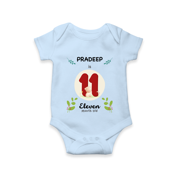 Customized Baby Romper/Onesie | Celebrate 11th Month | Soft & Comfy Fit - BABY BLUE - New Born (Chest 14")