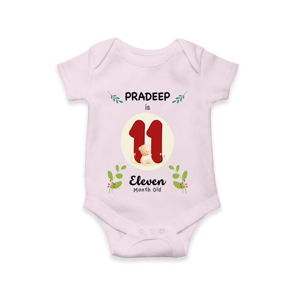 Mark your little one's Eleventh month with a personalized romper/onesie featuring their name! - BABY PINK - 0 - 3 Months Old (Chest 16")
