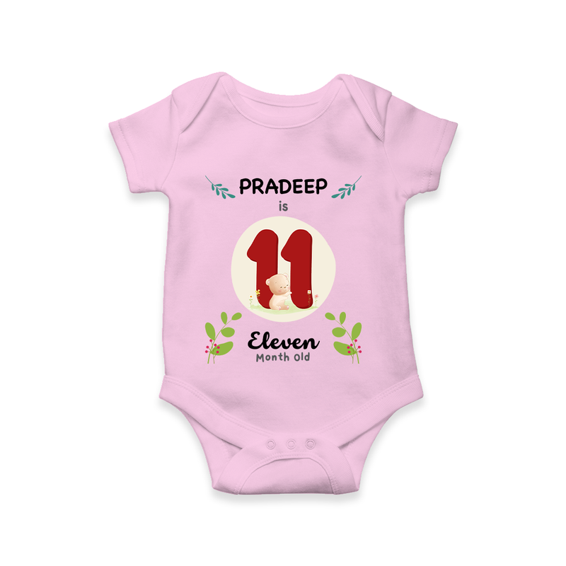 Mark your little one's Eleventh month with a personalized romper/onesie featuring their name! - PINK - 0 - 3 Months Old (Chest 16")