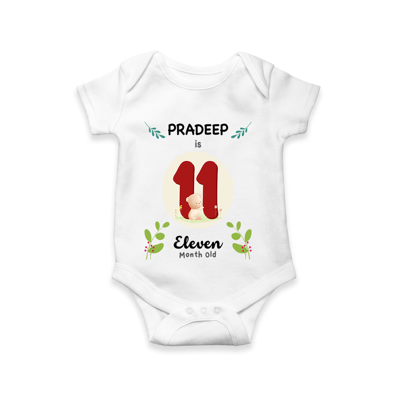 Mark your little one's Eleventh month with a personalized romper/onesie featuring their name! - WHITE - 0 - 3 Months Old (Chest 16")