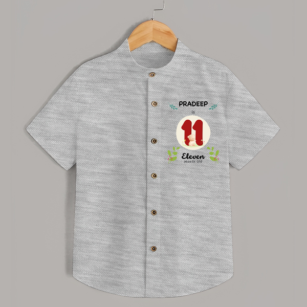 Customized Baby Shirt | Celebrate 11th Month | Soft & Comfy Fit Shirt - GREY - 0 - 6 Months Old (Chest 23")
