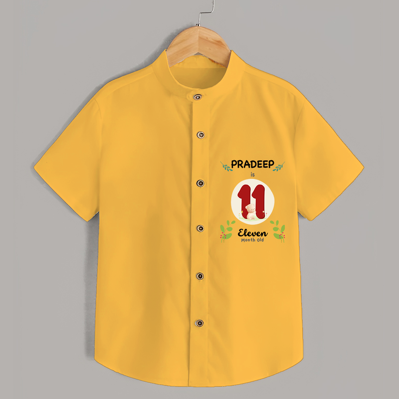 Mark your little one's 11th month Birthday with a personalized Shirt featuring their name! - YELLOW - 0 - 6 Months Old (Chest 21")