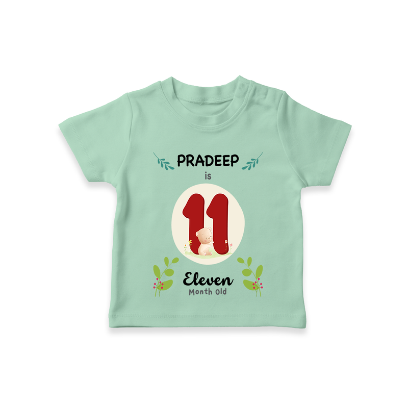 Celebrate The 11th Month Birthday Custom T-Shirt, Personalized with your little one's name - MINT GREEN - 0 - 5 Months Old (Chest 17")