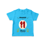 Celebrate The 11th Month Birthday Custom T-Shirt, Personalized with your little one's name - SKY BLUE - 0 - 5 Months Old (Chest 17")