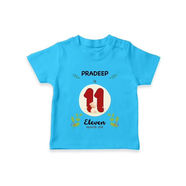 Customized Baby T-Shirt | Celebrate 11th Month | Soft & Comfy Fit T-Shirt - SKY BLUE - 0-5 Months Old (Chest 17")