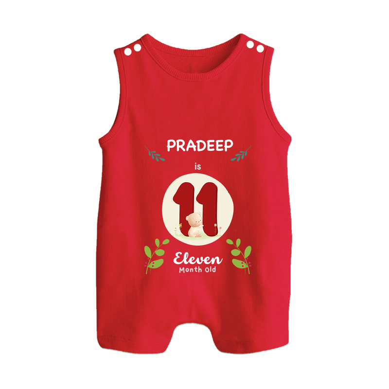 Customized Baby Romper Suit/ Sleeveless Romper | Celebrate 11th Month | Soft & Comfy Fit Romper Suit/ Sleeveless Romper - RED - 0 - 5 Months Old (Chest 18")