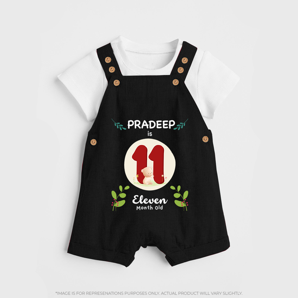 Celebrate Eleven month of joy with our delightful customized Dungaree Set For Babies - BLACK - 0 - 5 Months Old (Chest 18")