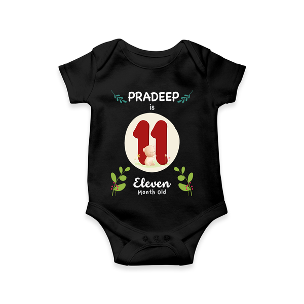 Mark your little one's Eleventh month with a personalized romper/onesie featuring their name! - BLACK - 0 - 3 Months Old (Chest 16")