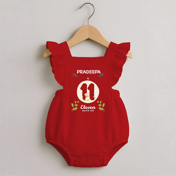 Customized Baby Romper Frock | Celebrate 11th Month | Soft & Comfy Fit Romper Frock - RED - 0 - 3 Months Old (Chest 19")