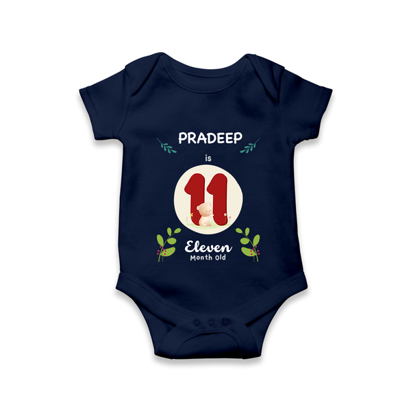 Customized Baby Romper/Onesie | Celebrate 11th Month | Soft & Comfy Fit - NAVY BLUE - New Born (Chest 14")