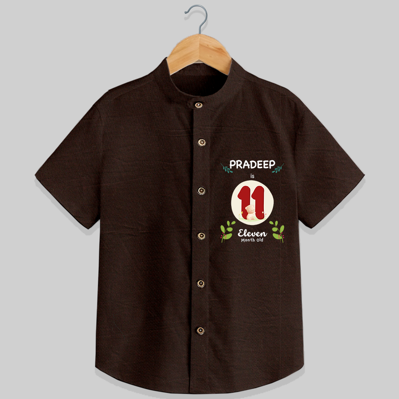 Mark your little one's 11th month Birthday with a personalized Shirt featuring their name! - CHOCOLATE BROWN - 0 - 6 Months Old (Chest 21")