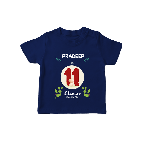 Customized Baby T-Shirt | Celebrate 11th Month | Soft & Comfy Fit T-Shirt - NAVY BLUE - 0-5 Months Old (Chest 17")