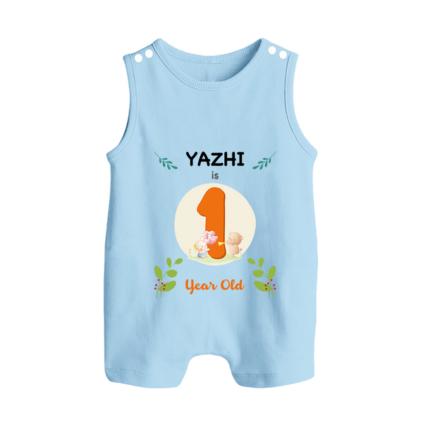 Customized Baby Romper Suit/ Sleeveless Romper | Celebrate 1st Year | Soft & Comfy Fit Romper Suit/ Sleeveless Romper - BABY BLUE - 0 - 5 Months Old (Chest 18")