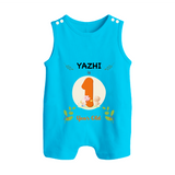 Customized Baby Romper Suit/ Sleeveless Romper | Celebrate 1st Year | Soft & Comfy Fit Romper Suit/ Sleeveless Romper - SKY BLUE - 0 - 5 Months Old (Chest 18")