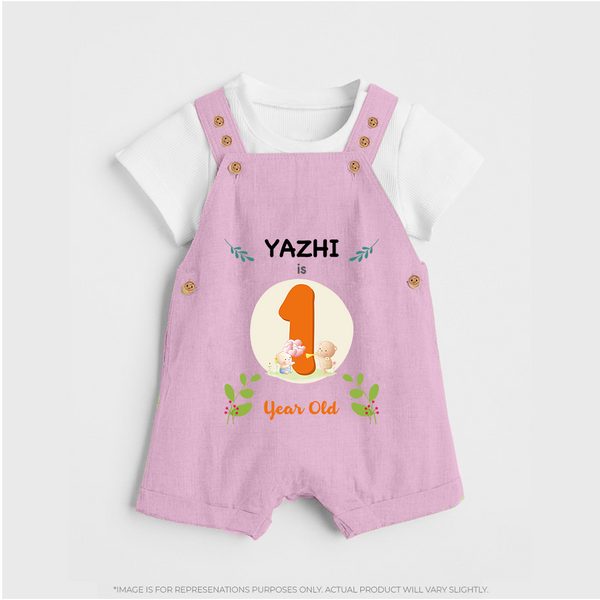 Customized Baby Dungaree Set | Celebrate 1st Year | Soft & Comfy Fit Dungaree Set - BABY PINK - 0 - 5 Months Old (Chest 18")