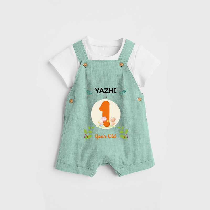 Celebrate The Twelfth Month Birthday Customised Dungaree set for your Kids - LIGHT GREEN - 0 - 5 Months Old (Chest 17")