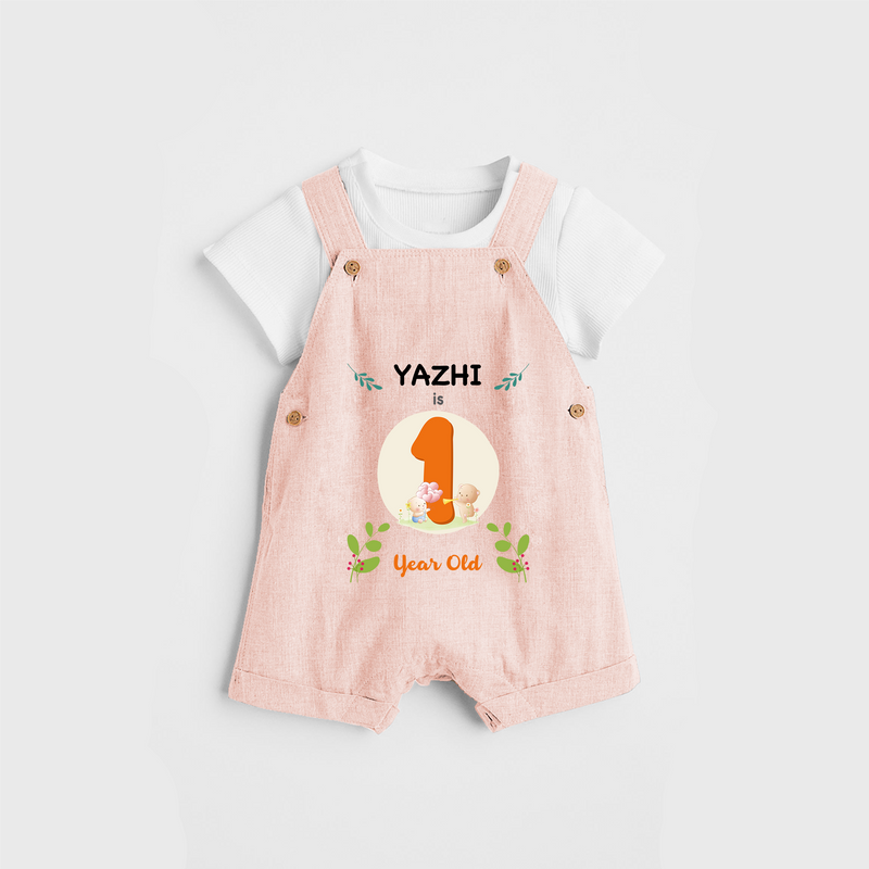 Celebrate The Twelfth Month Birthday Customised Dungaree set for your Kids - PEACH - 0 - 5 Months Old (Chest 17")