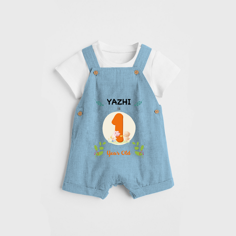 Celebrate The Twelfth Month Birthday Customised Dungaree set for your Kids - SKY BLUE - 0 - 5 Months Old (Chest 17")