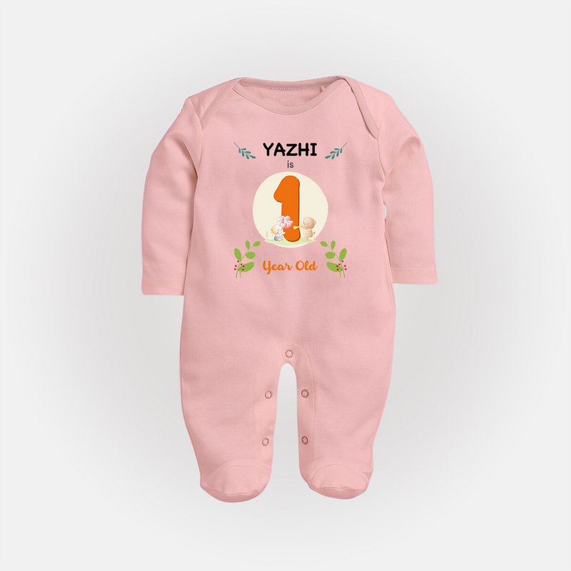 Celebrate one Year of joy with our delightful customized Sleep Suit For Babies - BABY PINK - New Born (Chest 7.5")