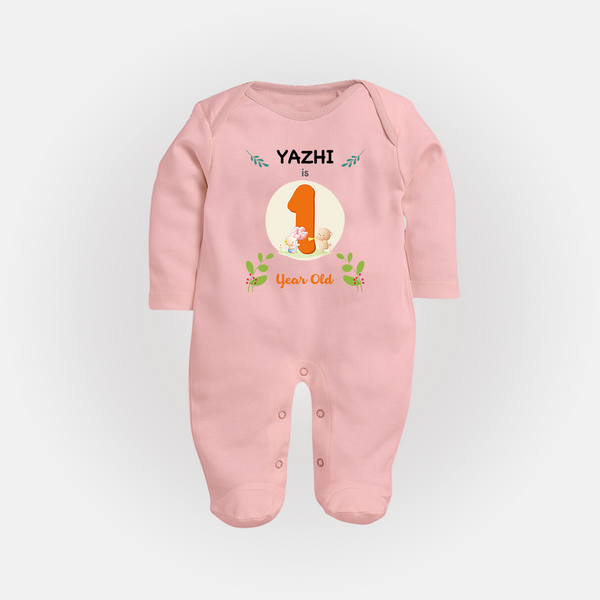 Customized Baby Full Sleeve Bodysuit/ Sleep Suit/ Jumpsuit | Celebrate 1st Year | Soft & Comfy Fit Full Sleeve Bodysuit/ Sleep Suit/ Jumpsuit - BABY PINK - New Born (Chest 7.5")