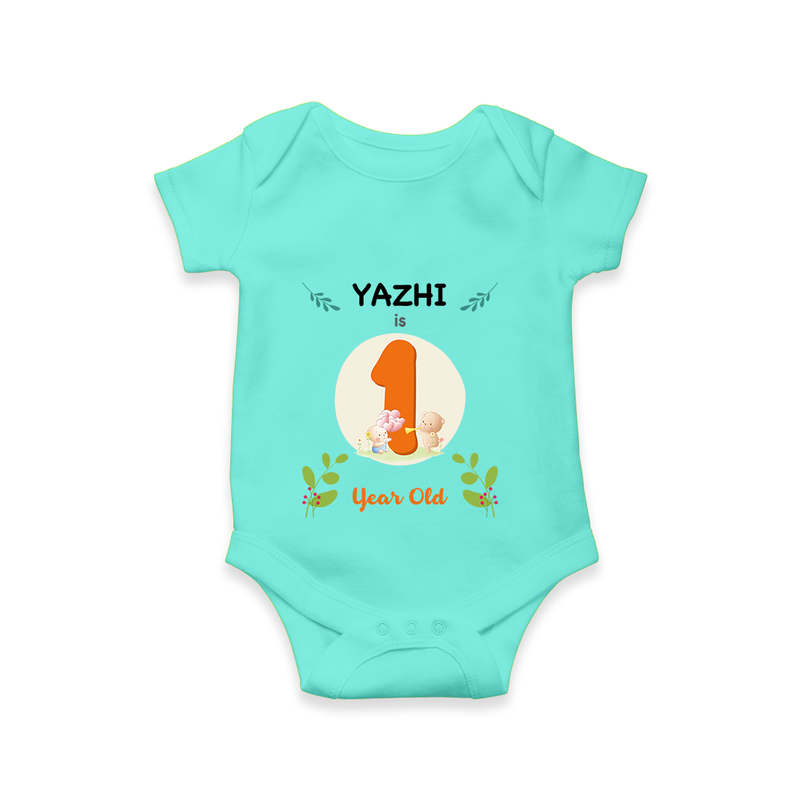 Mark your little one's 1st Year with a personalized romper/onesie featuring their name! - ARCTIC BLUE - 0 - 3 Months Old (Chest 16")