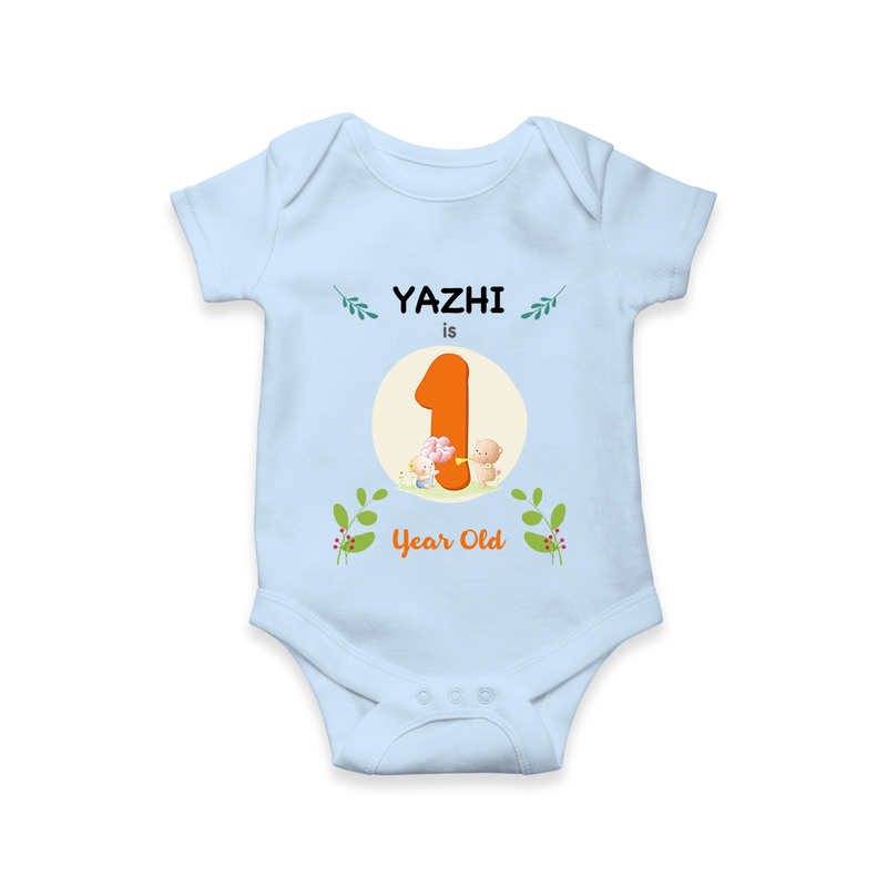 Celebrate one Year of joy with our delightful customized Romper For Babies - BABY BLUE - 0 - 3 Months Old (Chest 16")