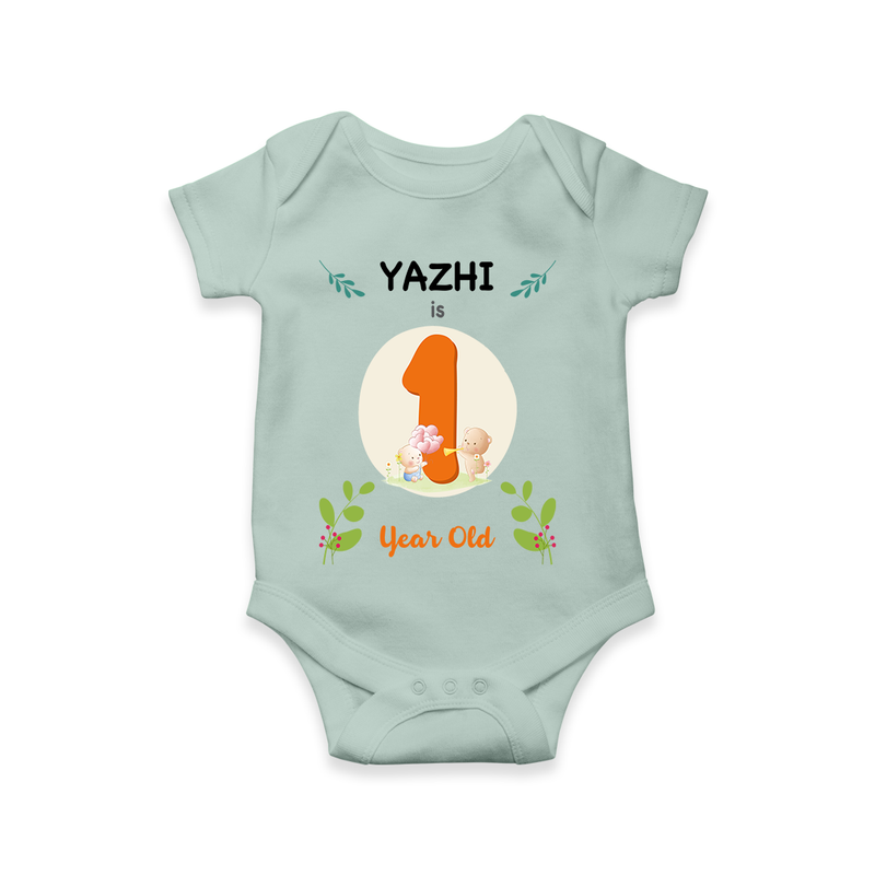 Mark your little one's 1st Year with a personalized romper/onesie featuring their name! - MINT GREEN - 0 - 3 Months Old (Chest 16")
