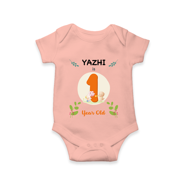 Customized Baby Romper/Onesie | Celebrate 1 Year | Soft & Comfy Fit - PEACH - New Born (Chest 14")