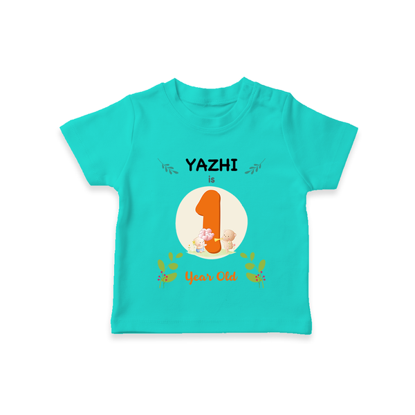 Customized Baby T-Shirt | Celebrate 1st Year | Soft & Comfy Fit T-Shirt - TEAL - 0-5 Months Old (Chest 17")
