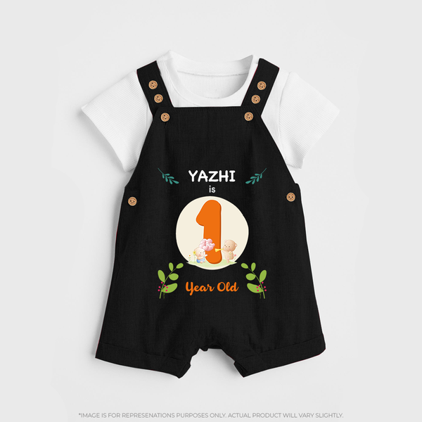 Customized Baby Dungaree Set | Celebrate 1st Year | Soft & Comfy Fit Dungaree Set - BLACK - 0 - 5 Months Old (Chest 18")