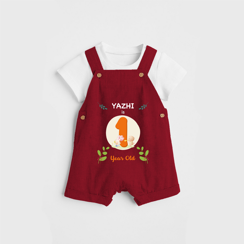 Celebrate The Twelfth Month Birthday Customised Dungaree set for your Kids - RED - 0 - 5 Months Old (Chest 17")