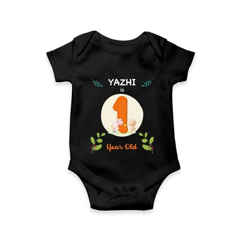 Celebrate one Year of joy with our delightful customized Romper For Babies - BLACK - 0 - 3 Months Old (Chest 16")