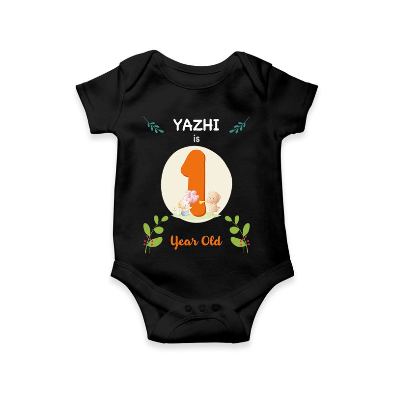 Mark your little one's 1st Year with a personalized romper/onesie featuring their name! - BLACK - 0 - 3 Months Old (Chest 16")