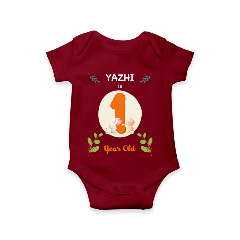Mark your little one's 1st Year with a personalized romper/onesie featuring their name! - MAROON - 0 - 3 Months Old (Chest 16")