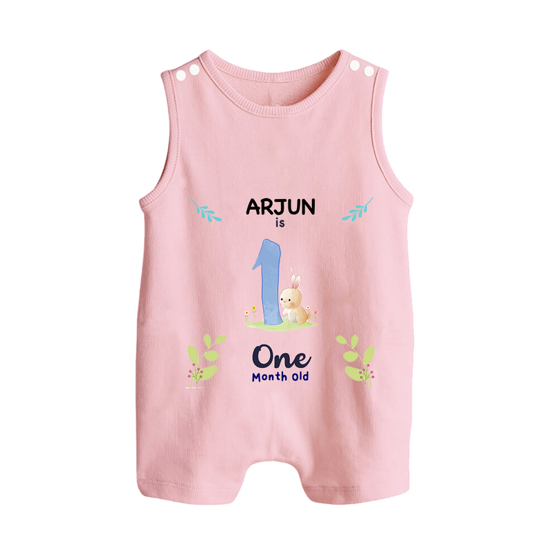 1 Month Milestone Baby Romper Suit/ Sleeveless Romper Outfit | Personalized Romper Suit/ Sleeveless Romper | Perfect for Photoshoots - BABY PINK - 0 - 5 Months Old (Chest 18")