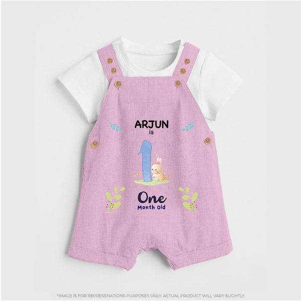 1 Month Milestone Baby Dungaree Set Outfit | Personalized Dungaree Set | Perfect for Photoshoots - BABY PINK - 0 - 5 Months Old (Chest 18")