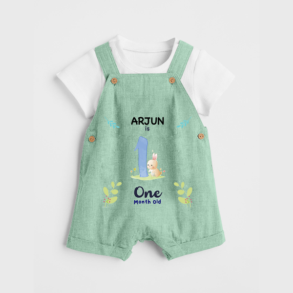 1 Month Milestone Baby Dungaree Set Outfit | Personalized Dungaree Set | Perfect for Photoshoots - MINT GREEN - 0 - 5 Months Old (Chest 18")
