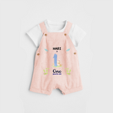 Celebrate The 1st Month Birthday Custom Dungaree set, Personalized with your little one's name - PEACH - 0 - 5 Months Old (Chest 17")