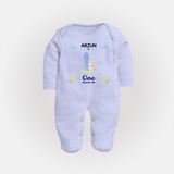 1 Month Milestone Baby Full Sleeve Bodysuit/ Sleep Suit/ Jumpsuit Outfit | Personalized Full Sleeve Bodysuit/ Sleep Suit/ Jumpsuit | Perfect for Photoshoots - BABY BLUE - New Born (Chest 7.5")