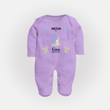 1 Month Milestone Baby Full Sleeve Bodysuit/ Sleep Suit/ Jumpsuit Outfit | Personalized Full Sleeve Bodysuit/ Sleep Suit/ Jumpsuit | Perfect for Photoshoots - LILAC - New Born (Chest 7.5")